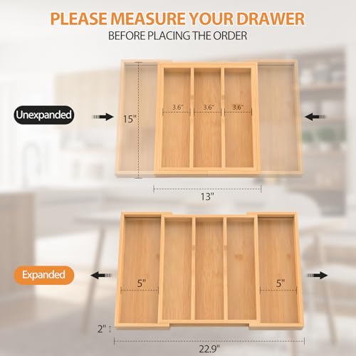 Bamboo Kitchen Utensil Drawer Organizer,Expandable Cutlery Tray - view 2