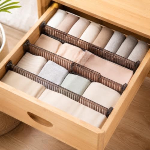 2 Pcs Drawer Organizer, Plastic Drawer Organizer Separators, Expandable Drawer Dividers, Telescopic Closet Dresser Partition Grid System for Sock, Underwear, Kitchen and Office