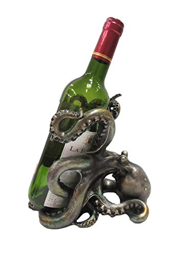 Rustic Silver Octopus Wine Holder 7.5 Inch Tall Tabletop Bar Counter Decorative Sculpture
