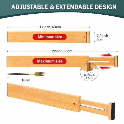Kitchen Drawer Dividers 4 Pack Adjustable Bamboo Drawer Organizer - view 4
