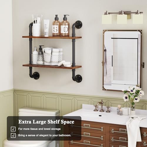 2 Tier Rustic Floating Shelves Industrial Pipe Floating Shelf - view 5