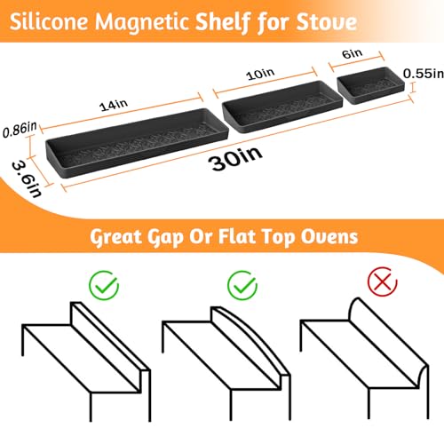 Magnetic Stove Top Shelf 30"/24"/20", 3-Piece Silicone Over the Stove Shelf Spice Rack & Spice Organizer — Heat Resistant, No Drill Kitchen Storage Organizer for Gas & Electric Stoves - view 2