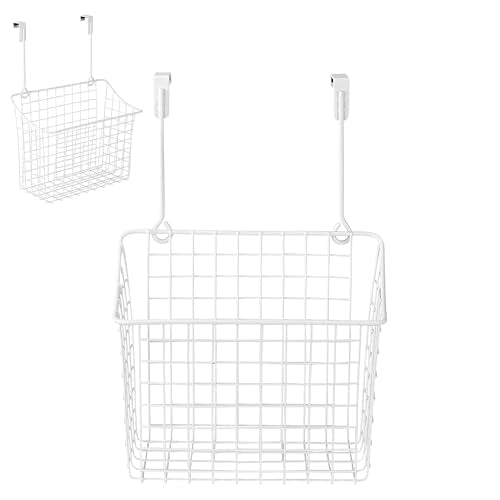 Large Over Cabinet Door Organizer White Wire Storage Basket for Kitchen Bathroom, Steel Hanging Cabinet Storage Organizer Basket Design Fits 0.75 Inch Cabinet Doors