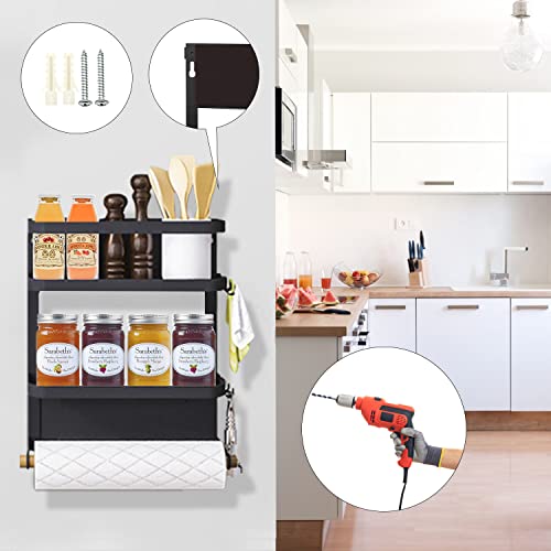 Magnetic Spice Rack for Refrigerator Magnetic Paper Towel Holder for Fridge Magnetic Shelf Magnetic Shelves Fridge Magnet Organizer Spice Rack Kitchen Organization Kitchen Storage Black - view 5