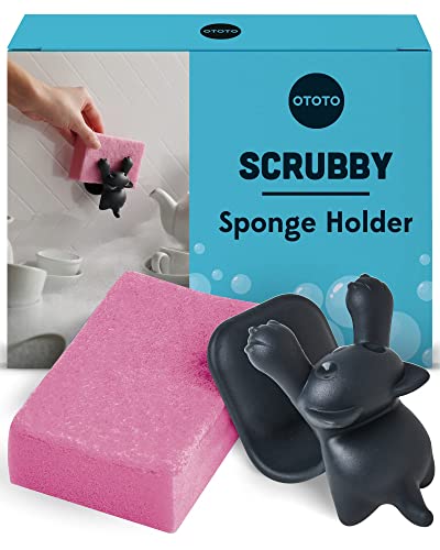 Sponge Holder for Kitchen Sink - Comes With Dish Sponge - Dishwasher Safe Dish Organizer - Unique Kitchen Gadgets, White Elephant Gifts (Scrubby Gray)