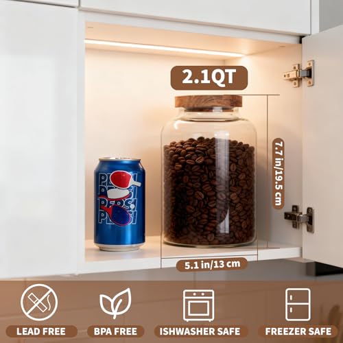 2 PCS Large Glass Food Storage Jars with Airtight Lids, 4.2 Qt Wide Mouth Glass Canister Set for Pantry, Rice, Flour, Sugar, Cereal & Coffee - view 2