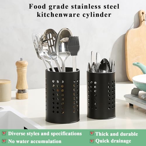 Kitchen Utensils Holder for Counter Top 2 Pieces, Black Stainless Steel Cutlery Holder, Kitchen Essentials Farmhouse Style Home Countertop Organizer - view 3