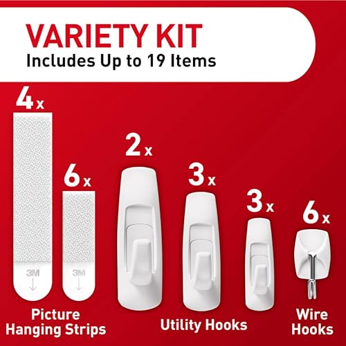 Variety Pack, Including 10 Pairs of Picture Hanging Strips, 6 Wire Hooks and 8 Utility Hooks for Hanging Christmas Decorations, Damage Free Hanging Up to 19 Items with Strips, 1 Kit - view 3