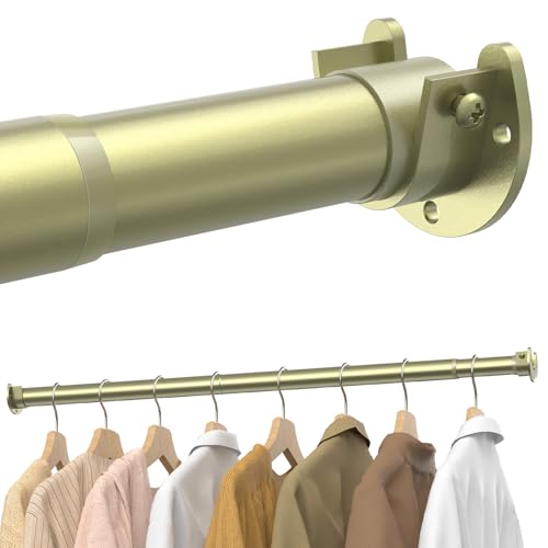 Closet Rods for Hanging Clothes, 17 to 84 Inches Stepless Adjustable Metal Closet Rod, 1.3 Inches Heavy Duty Clothes Hanging Rod for Closet Wardrobes Laundry RV, Verdant Gold