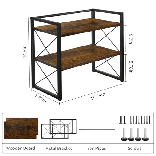 Desktop Shelf Organizer, 2 Tier Office Shelves, Wood Desk Organizer Storage Rack and Freestanding Display Shelf for Office, Dormitory, Home - view 3