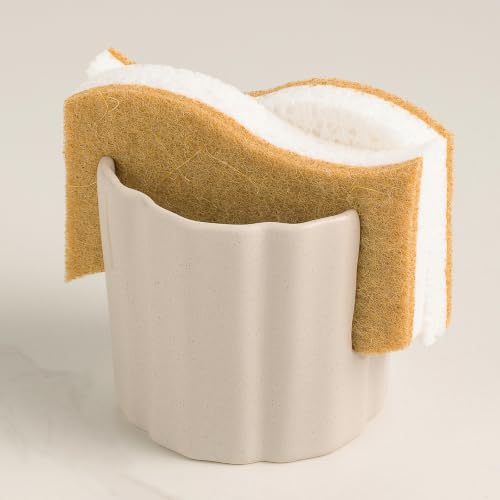Flower Ceramic Sponge Holder for Kitchen Sink, Dish Scrubber Caddy