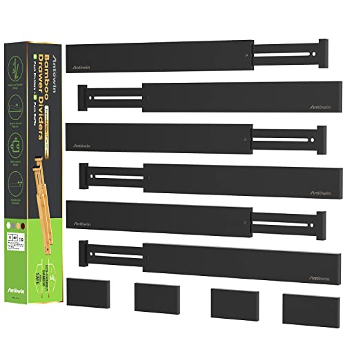 6Pcs Expandable Bamboo Drawer Dividers, Fits 17.6-21.6" Drawers