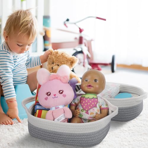 Set of 5 Woven Baskets - Rope Storage Solutions, Nursery & Organizing, Off White & Gray - view 5