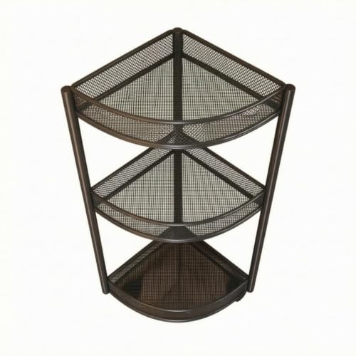 Corner Storage Shelf Triangular Metal Rack with Three Ventilated Mesh Tiers for and Kitchen Organization Compact for, Black, 3-Layer Mobile