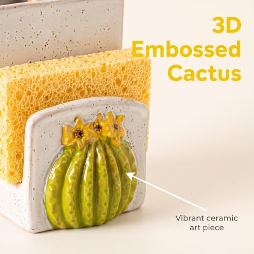 Cactus Ceramic Sponge Holder Kitchen Sink Caddy Brush Dishcloth Organizer - view 3