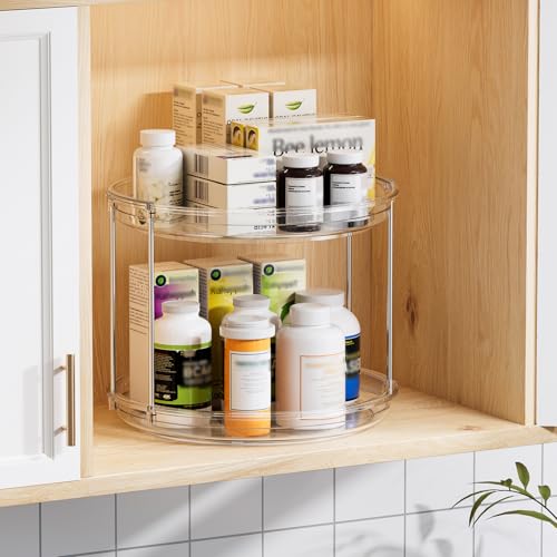 4 Pack 2 Tier Lazy Susan Turntable Organizer 9.25'' Rotating Spice Rack Organization for Cabinet, Kitchen, Pantry, Countertop, Bathroom, Vanity, Medicine Cabinet Organizer, Clear - view 3