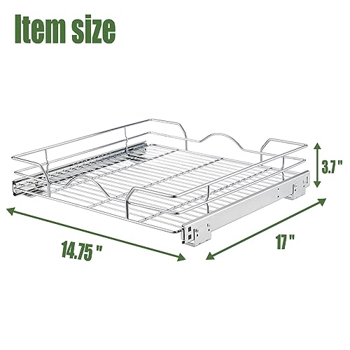 Pull Out Cabinet Organizer (14.75" W x 17" D), Pull out Drawers, Cabinet Pull Out Shelves for Base Cabinet Organization in Kitchen Bathroom Pantry, Bottom Mount, Chrome Finish - view 2