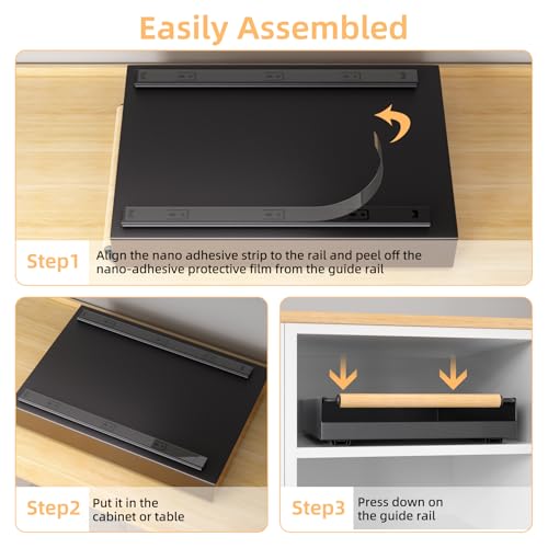 Pull Out Cabinet Organizer, 15.3'' Deep Expandable Slide Out Cabinet Organizer Fixed with Adhesive Nano Film, No Drill Slide Out Drawers Pull Out Tray for Cabinet in Kitchen, Pantry, Bathroom, Black - view 6