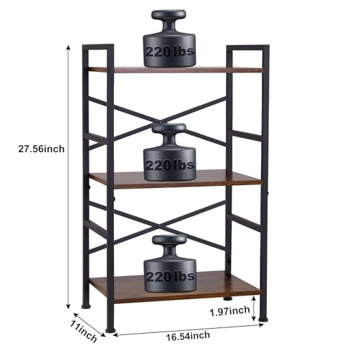 Small Bookshelf for Small Spaces, 3-Tier Industrial Bookcase with Metal Frame and Wood Shelves, Narrow Storage Shelf for Living Room, Bedroom, Apartment - view 5