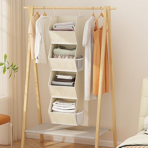 4 Shelf Hanging Closet Organizer Closet Storage for Wardrobe 2 Packs Beige - view 2
