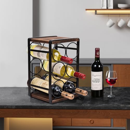 Rustic Wood Countertop Wine Rack 6 Bottles No Need Assembly Brown - view 6