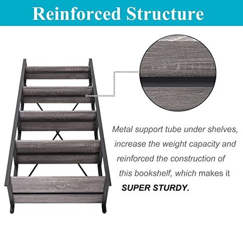 5 Tier Ladder Shelf, Leaning Bookshelf, Wood Metal Storage Shelf - view 6