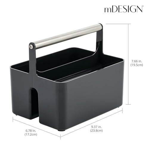 Plastic Shower Caddy Storage Organizer Utility Tote, Divided Basket Bin - Metal Handle for Bathroom, Dorm, Kitchen, Holds Soap, Shampoo, Conditioner - Aura Collection - Black/Brushed Chrome - view 3