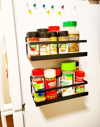 Fridge Spice Rack Organizer Single Tier Magnetic Refrigerator Spice Storage Magnet Shelf, Black,1PC - view 5