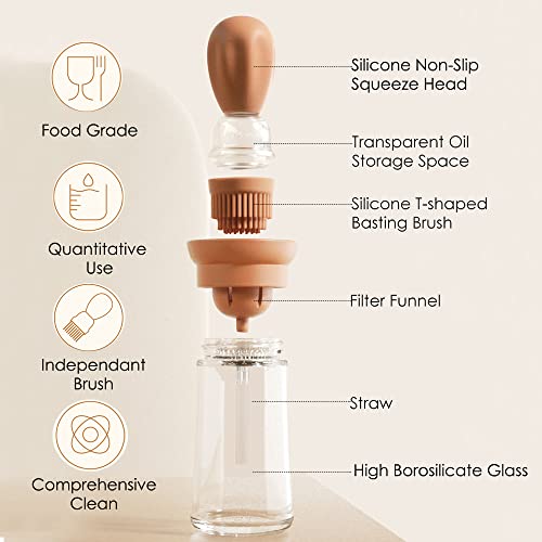 Oil Dispenser with Brush - Glass Olive Oil Dispenser for Cooking, 2 IN 1 Oil Dispensing Bottle for Kitchen with Silicone Basting Brush for Vinegar Sauce BBQ Grill Frying, T-OB21, Blue - view 3