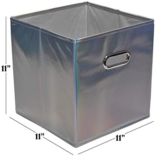 6-Pack Foldable Cube Storage Bins – Decorative Collapsible Organizer for Shelves, Closets, Underbed, Clothes, or Kids’ Toys (Shiny Silver) - view 2