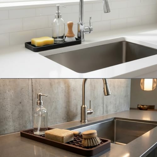 Silicone Sink Organizer Tray, Rectangular, Modern Style, Heat Safe, Dishwasher Safe, for Bathroom and Kitchen Organization (Vanilla Cream, 12"x4", Chevron Pattern) - view 6