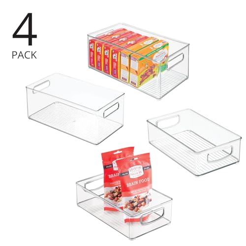Deep Plastic Kitchen Storage Organizer Container Bin for Pantry, Cabinet, Cupboard, Shelves, Fridge, or Freezer - Holds Dry Goods, Sauces, Condiments, Drinks, Ligne Collection, 4 Pack, Clear - view 2