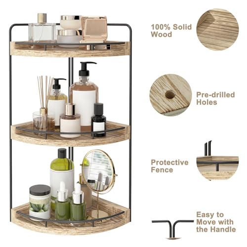 3 Tier Corner Bathroom Countertop Organizer Vanity Shelf Light Brown - view 4