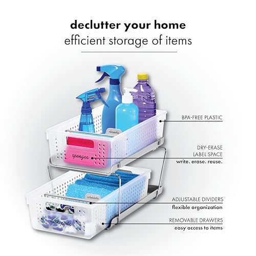 2 Tier Organizer, Under Cabinet Storage with Pull Out Sliding Drawers, for Cleaning Supplies, Pantry, Undersink, Sponges, Bottles & Bath, Pull Out Baskets, Frost 2 PACK - view 6