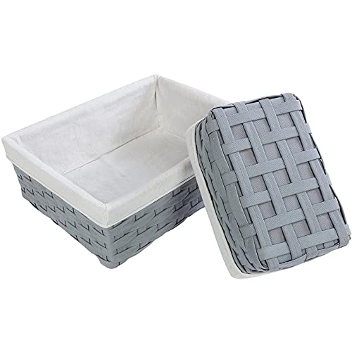 Wicker Nesting Baskets with Cloth Lining - 5-Pack Gray Rectangular Set - Stackable Storage Bins & Lined Baskets for Organizing Pantry, Closet - view 5