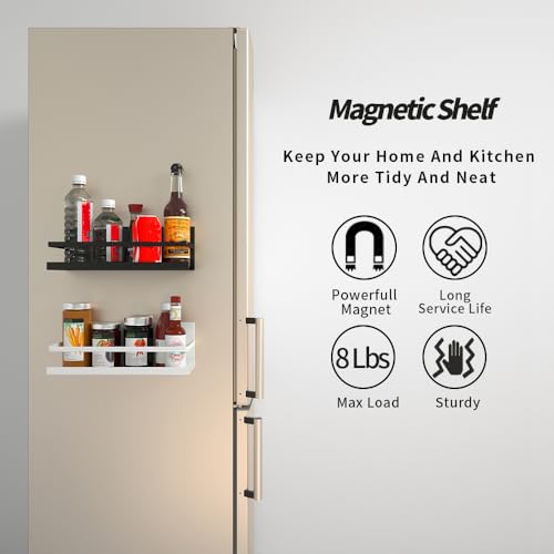 2 Pack Magnetic Spice Rack for Refrigerator,Heave Duty Magnetic Shelf For Kitchen,Magnet Book Shelf For Whiteboard,Space Container,Drill free (Black) - view 3