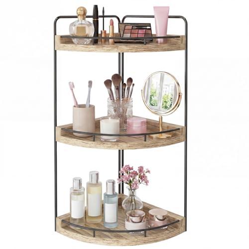 3 Tier Corner Bathroom Countertop Organizer Vanity Shelf Light Brown