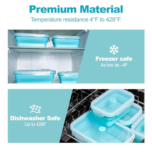 Set of 4 Collapsible Silicone Food Storage Container, Leftover Meal box For Kitchen, Bento Lunch Boxes, BPA Free, Microwave, Dishwasher and Freezer Safe. Foldable Design Saves Your Space. - view 5