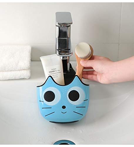 2 PACK Cat Sponge Holder Basket with Buckle,Sink Faucet Caddy Hanging Drain Rack, Gadget Soap Brush Desk Pen Organizer for Kitchen Bathroom,Green Blue - view 7