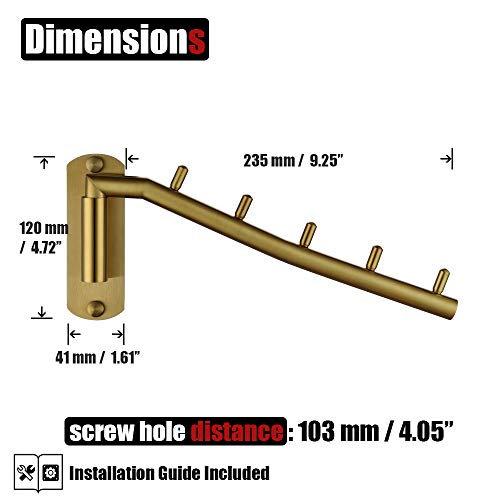Folding Clothes Hanger Rack, Stainless Steel Swing Arm Hook Holder, Clothing Hanging System Drying Closet Storage Organizer Brushed Gold Wall Mount, SHR100-BG - view 2