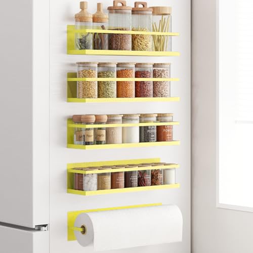 Magnetic Spice Rack For Refrigerator, Magnetic Fridge Shelf For Kitchen, Magnetic Shelf For Fridge Space Saving Black 4 Pack With Magnetic Paper Towel Holder - view 8