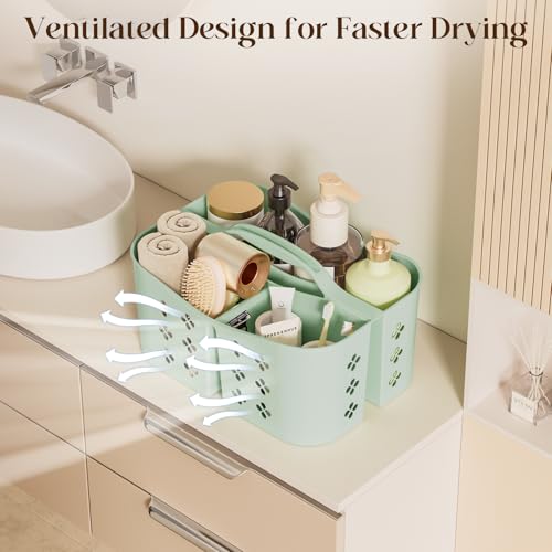 Portable Shower Caddy with Handle, Large Capacity Shower Basket Organizer, Quick-Drain Bathroom Storage Tote, Durable Plastic Shower Organizer for College Dorm, Beach, Gym Essentials, MintGreen - view 5
