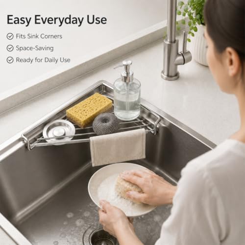 Stainless Steel Corner Sink Shelf, Over Sink Dish Drying Rack Organizer - view 3