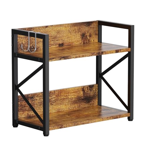 2 Tier Kitchen Counter Shelf Organizer, Coffee Bar Station Organizer for Countertop，Space Saving Spice Rack, Desk Shelf Riser, Coffee Bar Accessories(Rustic Brown, Medium)