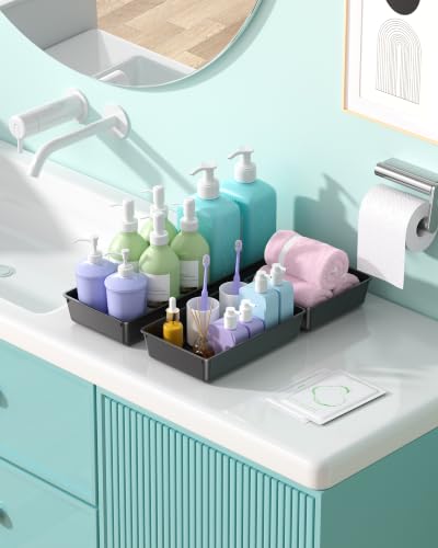 10 Pack Large Size Plastic Drawer Organizers Set, 3 Sizes Desk Drawer Organizer Trays, Storage Bins for Vanity, Makeup, Bathroom, Kitchen Utensils and Office (Black) - view 7