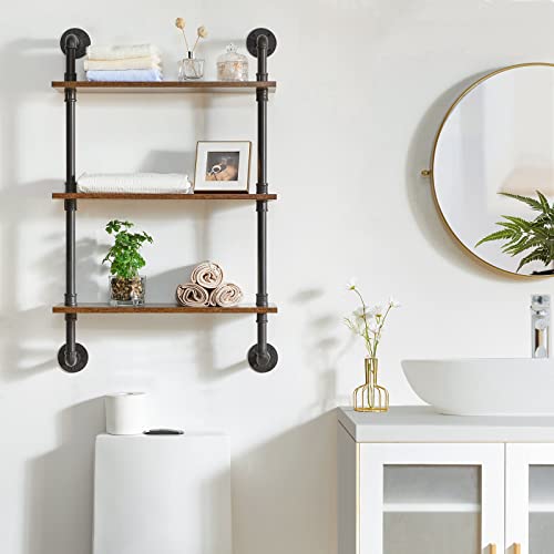 3 Tier Wall Mounted Floating Shelf 24x7.8x38.5 Rustic Brown HRF-TM003 - view 2
