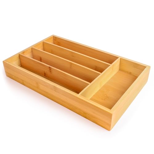 Bamboo Kitchen Drawer Organizer, 5 Slot, 13.5"x8.25" Flatware Tray - view 4