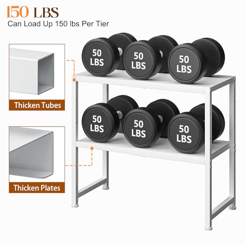 2-Tier Expandable Kitchen Storage Shelf,150LBS Heavy Duty Metal Shelving Units For Small Appliance,Adjustable Pots and Pans Organizer Rack Shelves For Kitchen Counter Under Cabinet Garage Pantry,White - view 4