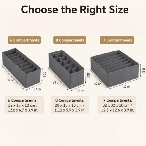 Drawer Organizer Foldable Storage Bin, 1 Pack Stackable Fabric Box for Lingerie Socks Underwear Bras, 6 Compartment Collapsible Insert for Closet Bedroom Travel Gray - view 2