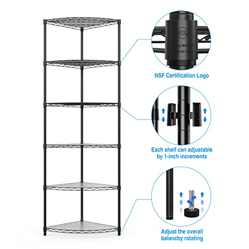 6 Tier Narrow Corner Wire Shelving Unit NSF Metal Shelf, 420lbs Capacity, Adjustable Storage Rack with Leveling Feet & Shelf Liners for Kitchen Garage Room,72" H X 18" L X 18" D - view 5